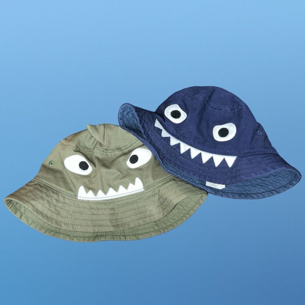 BABY GAP Shark Fin Navy & Green Bucket Beach Sun Hat Medium Large - Picture 3 of 5